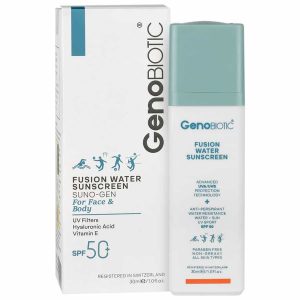 کرم ضد آفتاب SPF50 فیوژن واتر ژنوبایوتیک مناسب انواع پوست ۳۰ میلی لیتر