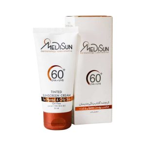کرم ضدآفتاب رنگی SPF60 پوست معمولی و چرب مدیسان ۵۰ میلی لیتر
