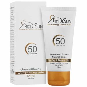 کرم ضد آفتاب رنگی (بژ طبیعی) SPF50 مدیسان مناسب پوست خشک و معمولی ۵۰ میلی لیتر