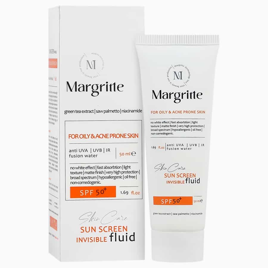 فلوئید ضد آفتاب SPF50 مارگریت مناسب پوست چرب و آکنه ای ۵۰ میلی لیتر