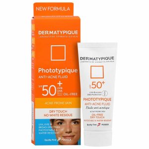 فلوئید ضد آفتاب بی رنگ آنتی آکنه درماتیپیک SPF50 مناسب پوست چرب و جوشدار ۴۰ میلی لیتر