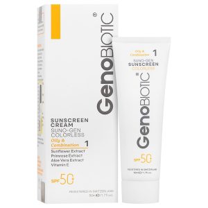 ضد آفتاب (بی رنگ) SPF50 پوست چرب و مختلط ژنوبایوتیک ۵۰ میلی لیتر
